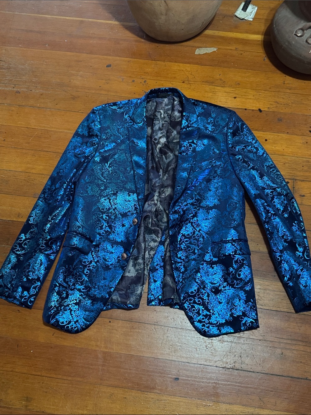 Blue Floral Jacquard Women's Blazer
